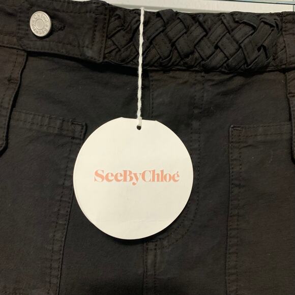 See by Chloe Designer Black A-Line Denim Skirt 40 IT 4 US Braided Belt Italian - Picture 8 of 11